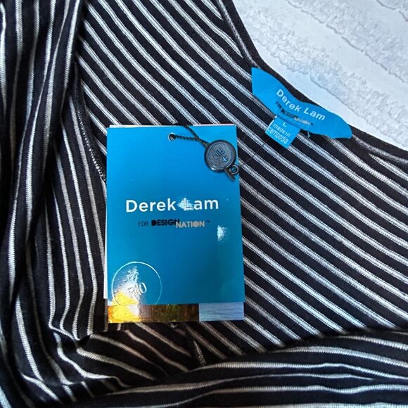 New Derek Lam For Design Nation Sz Large Striped Black Combo Drape Neck Dress - Picture 3 of 10